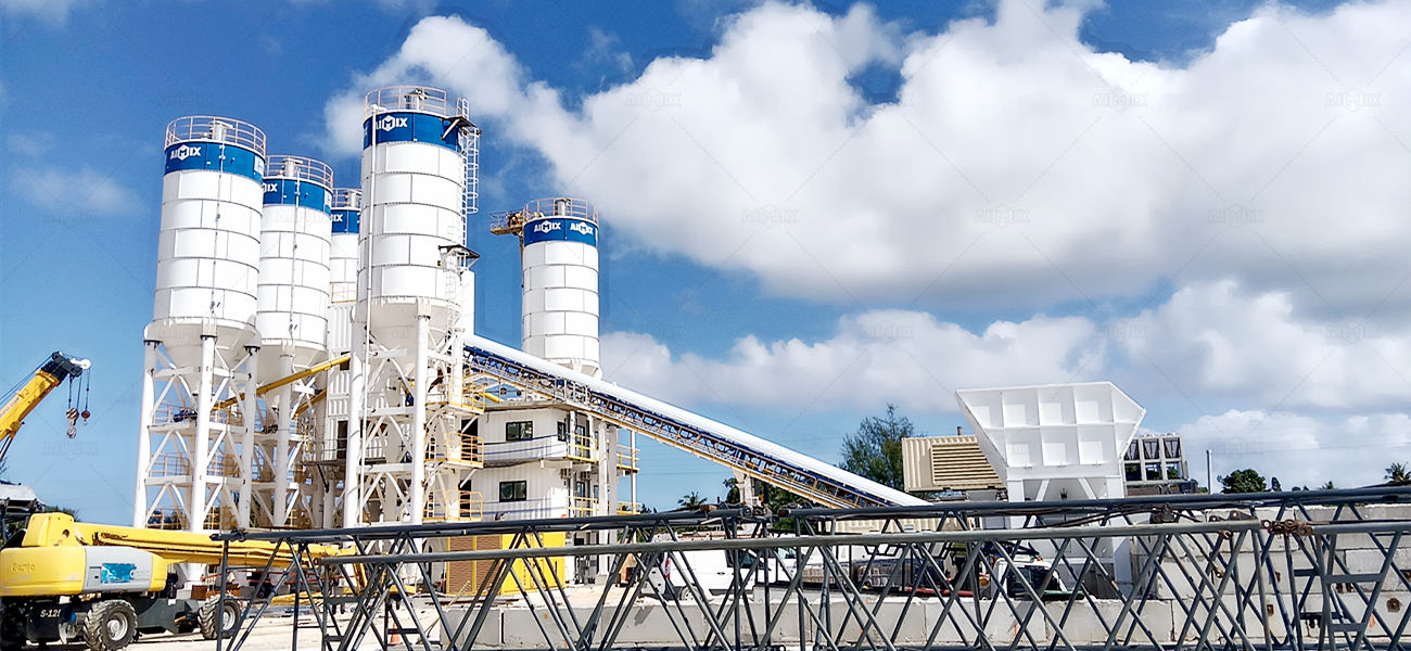AJ180 large stationary concrete batching plant with solid foundation