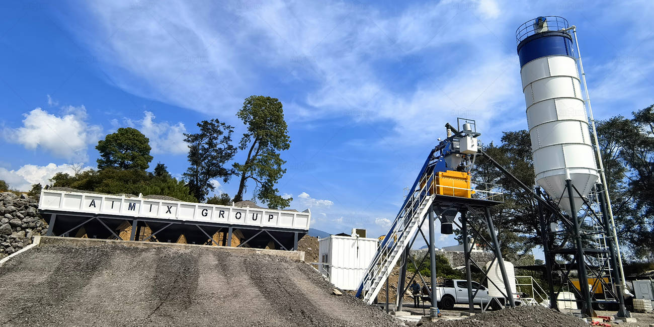 AJ50 stationary concrete batching plant in Mexico