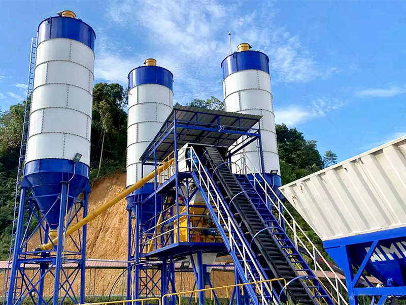 AJ60 Belt Conveyor Type Stationary Concrete Batch Plant in Laos