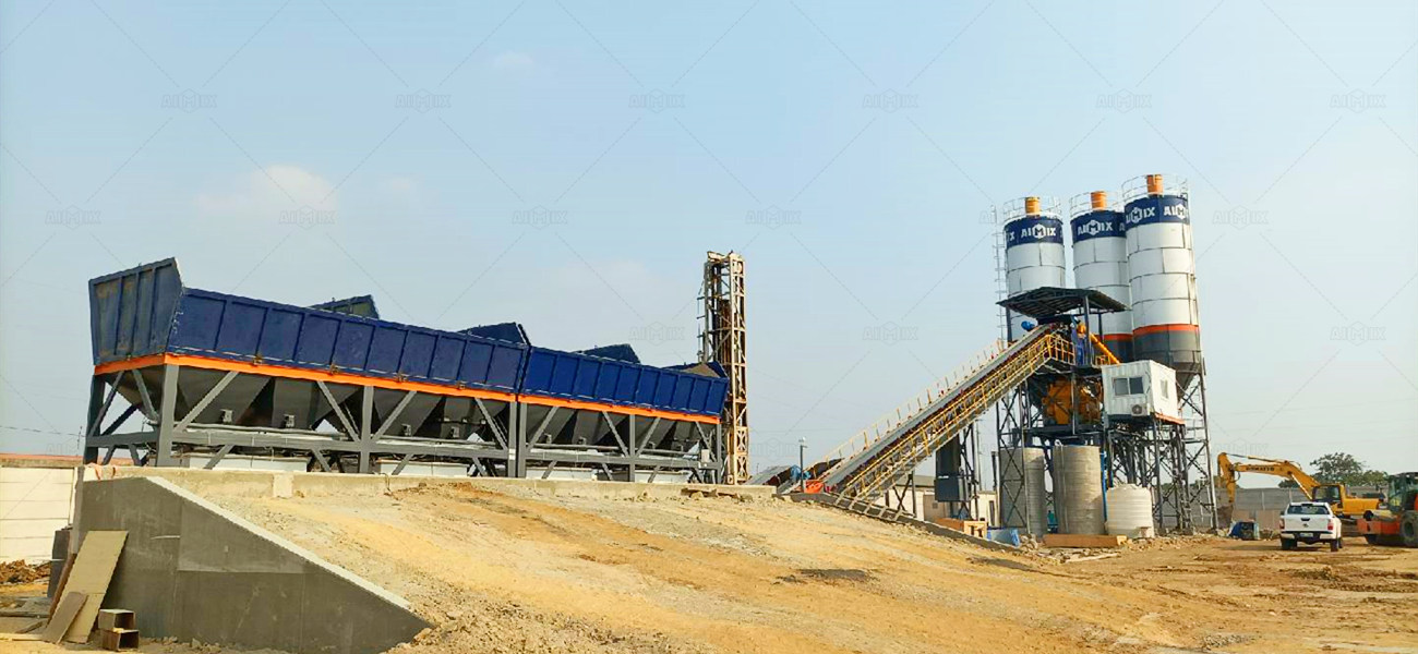 AJ90 stationary concrete batch plant in Ecuador
