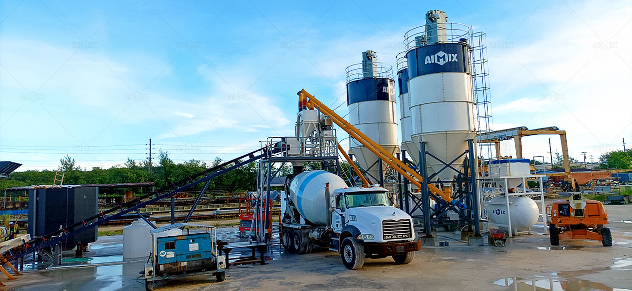 AJG50 Dry Mix Stationary Batching Plant for Guam Precast concrete production