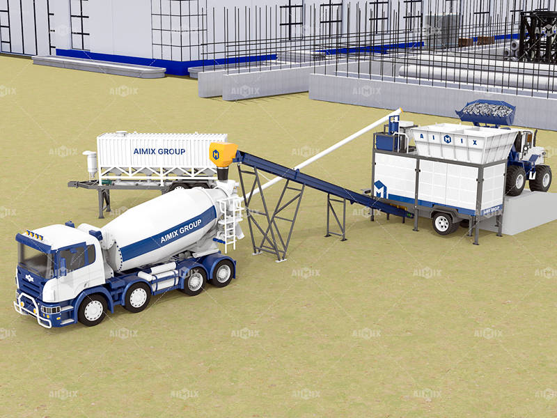 AJSY40 mini concrete batching plant and mixer truck and wheel loader from Aimix