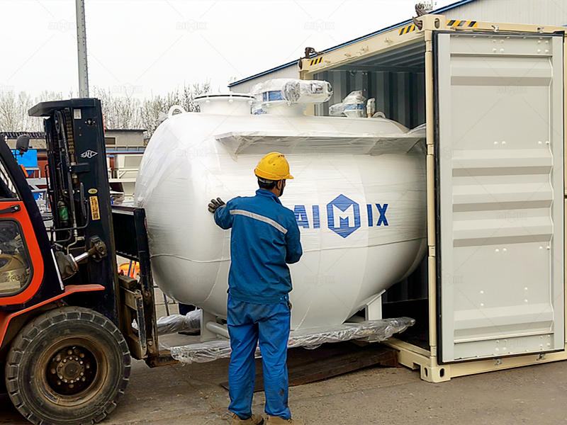 components of Aimix dry mix concrete batching plant being put in container
