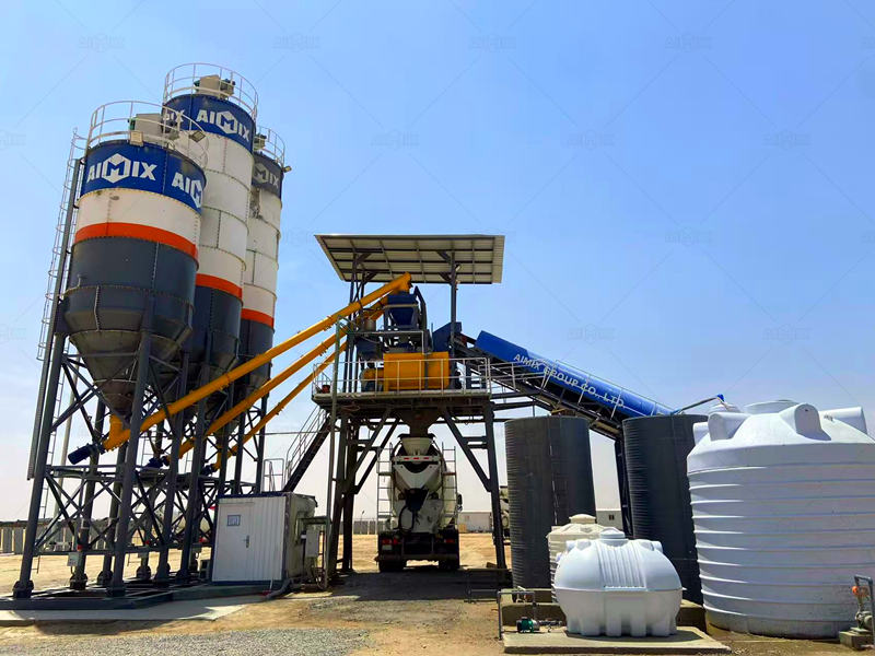 concrete mixer truck getting mixed material from free foundation concrete batching plant