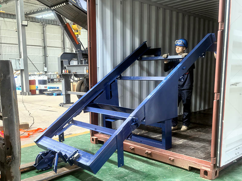 stationary batch plant component loading in container