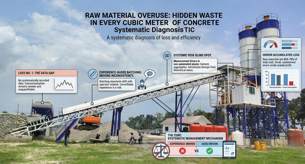Raw Material Overuse Hidden Waste in Every Cubic Meter of Concrete in batch mix plant