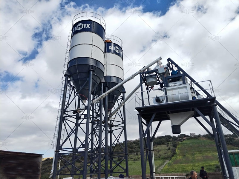 An AJ50 concrete mixing plant is being used for construction in Algeria.