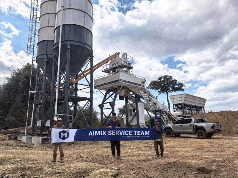 An AJY70 concrete mixing plant with a capacity of 70 tph is being used for housing construction in Laos.